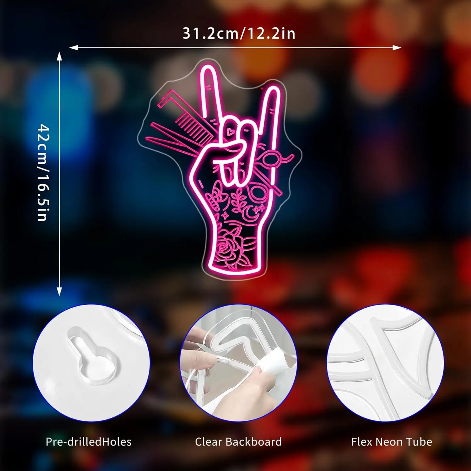 صالون الشعر LED النيون تسجيل لديكور الحائط الوردي ثلاثية الأبعاد نقش ضوء ديكور المنزل للأعمال غرفة نوم نادي متجر الحفلات USB الطاقة #3