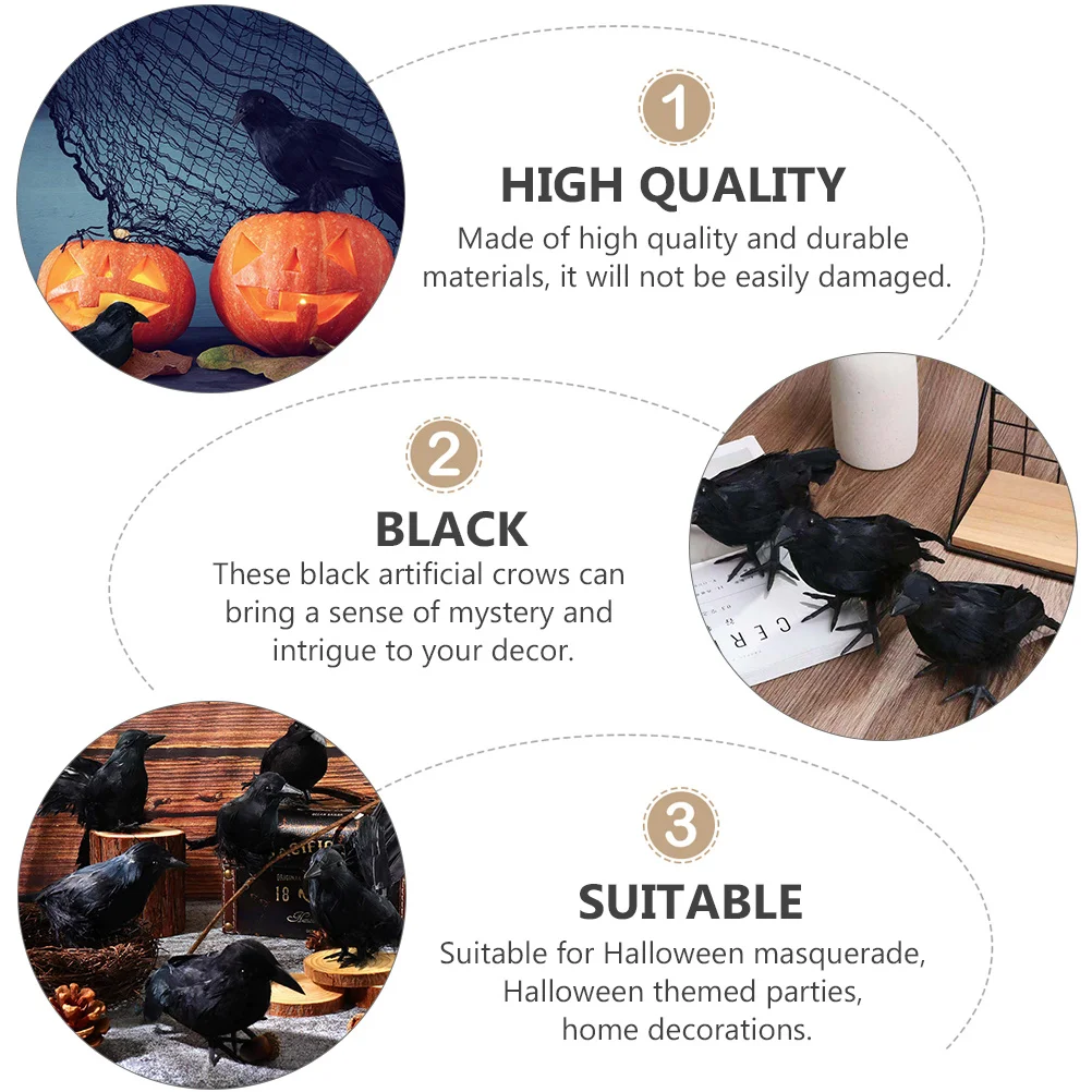 

3Pcs Crow Decorations Artificial Realistic Halloween Decor Outdoor Indoor Garden Halloween Supplies