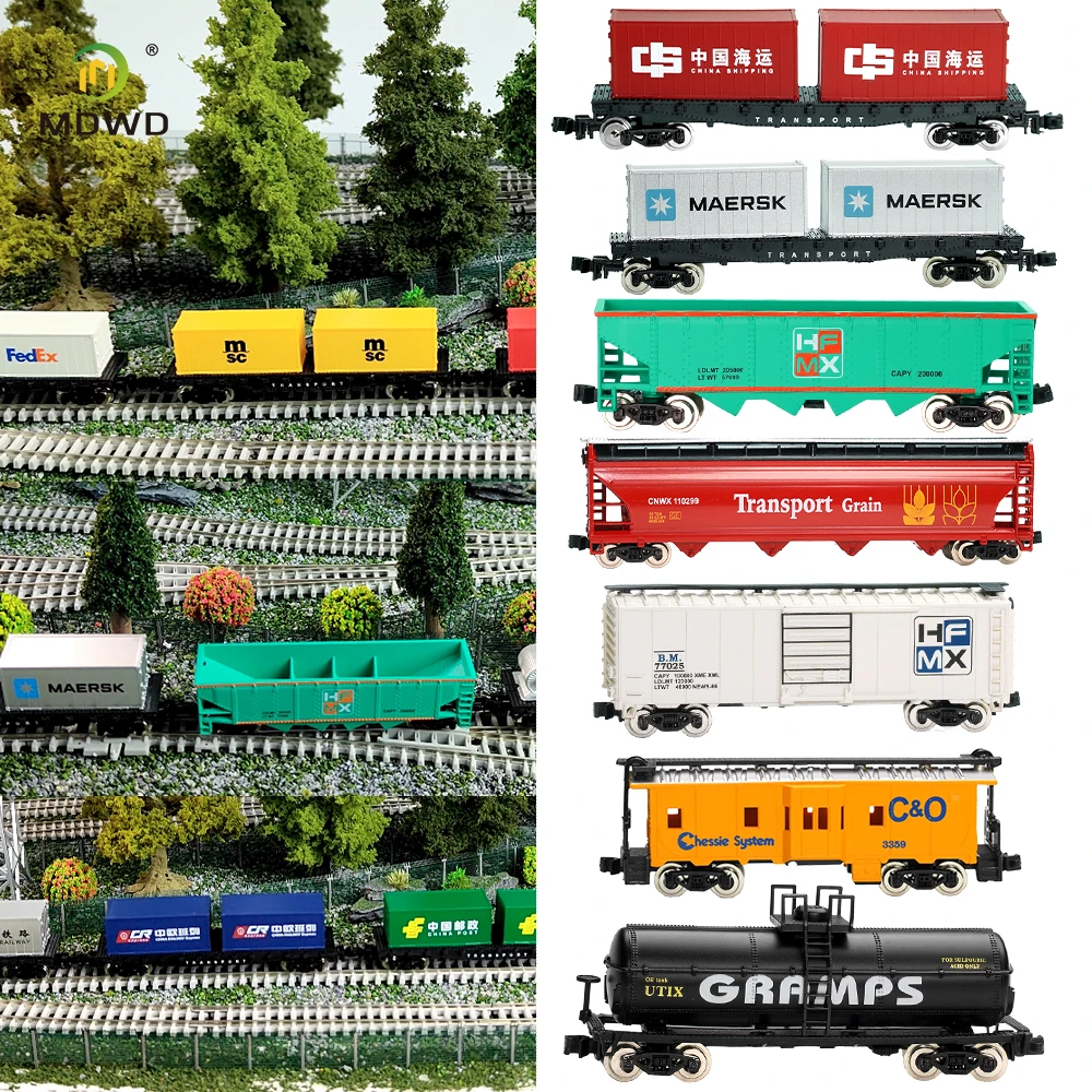 1pcs N Scale Sets Train Model Freight Container Cars 1:160 Railway Locomotive Die-Cast Metal Cars Display Collection