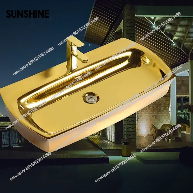 

Luxury Gold Bathroom Sinks Large Platform Basin Ceramic Bathroom Washbasins Modern Kitchen Washing Sinks Hand Wash Basin Z