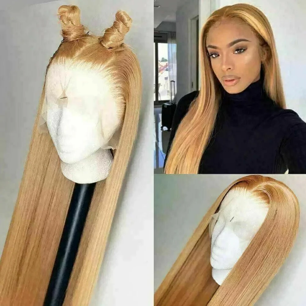 32 inch Peruvian Honey Blonde 13x6 HD Lace Front Human Hair Wigs For Women #27 Colored Straight 13x4 Glueless Lace Frontal Wigs