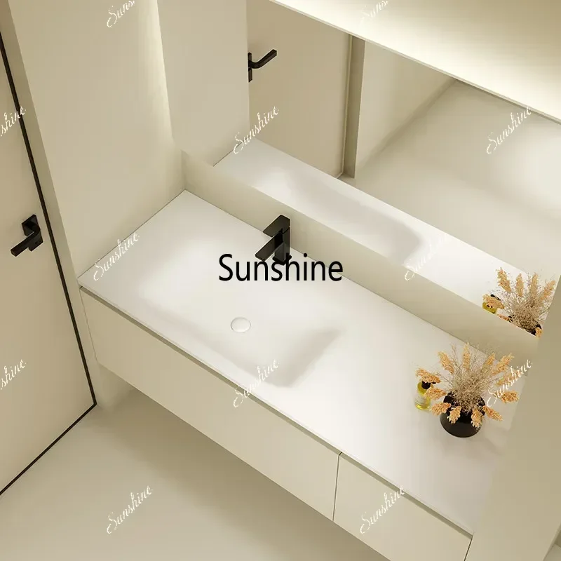 YYBathroom Sink Vanity Custom Imported Dupont Corian Combo Integrated Basin Wash Sink Cabinet 60 Inch Bathroom Vanity Free Shipp