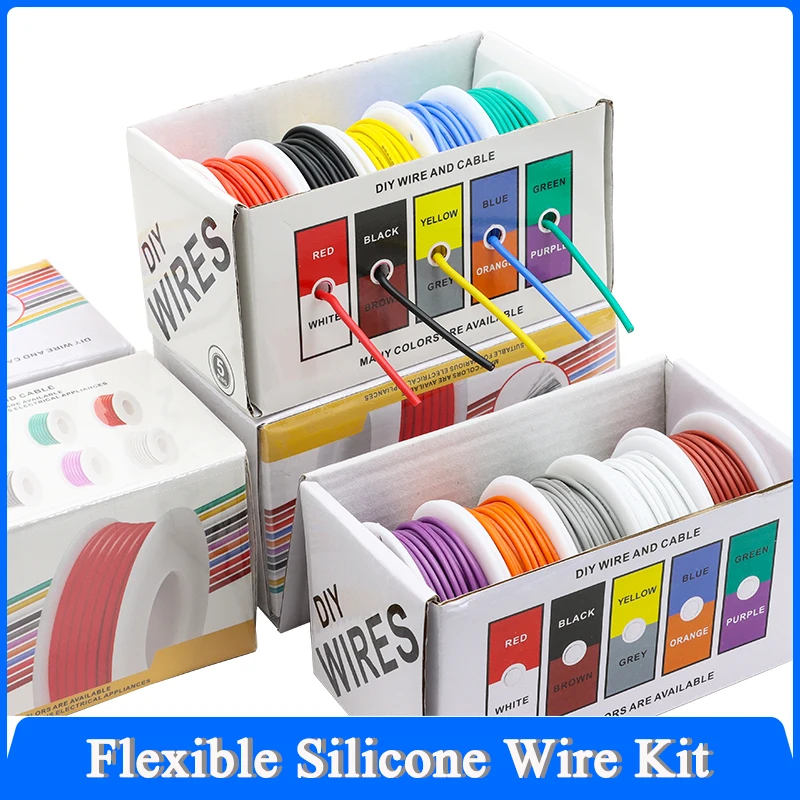 

Flexible Silicone Tinned Copper Wire（5 Colors Mix Kit）30/28/26/24/22/20/18/16AWG Heat Resistant Stranded Cable Electrical Wires