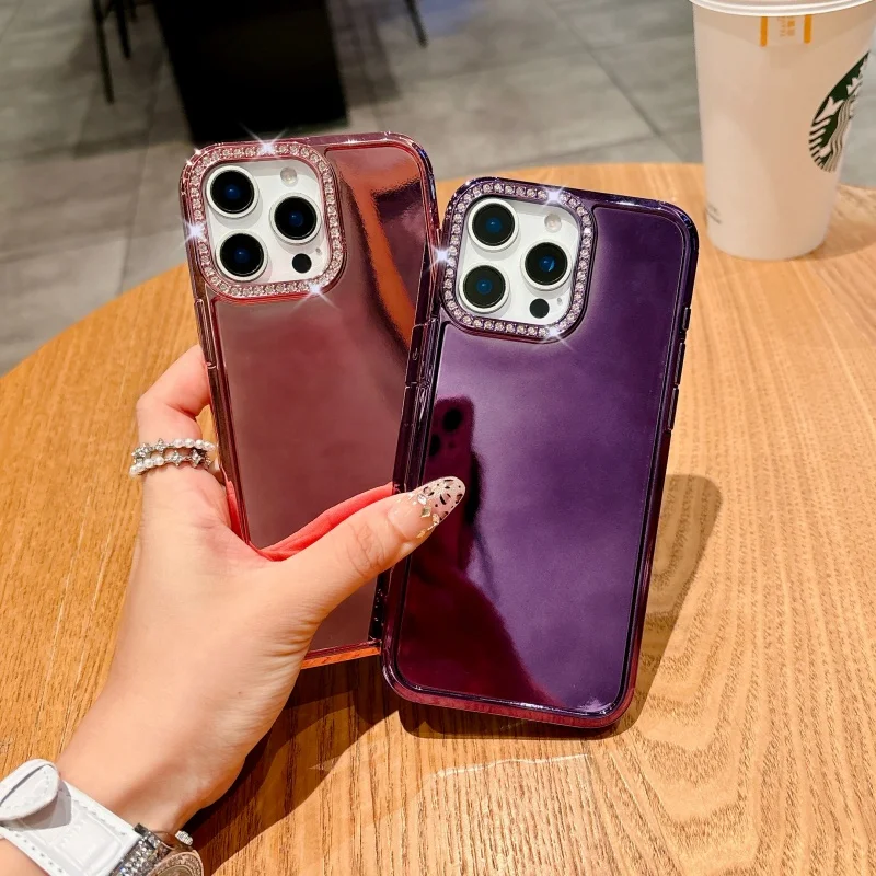 الفاخرة تصفيح الماس عدسة الكاميرا بلون الاكريليك الحال بالنسبة آيفون 16 15 14 13 12 برو ماكس زائد لينة للصدمات غطاء الوفير