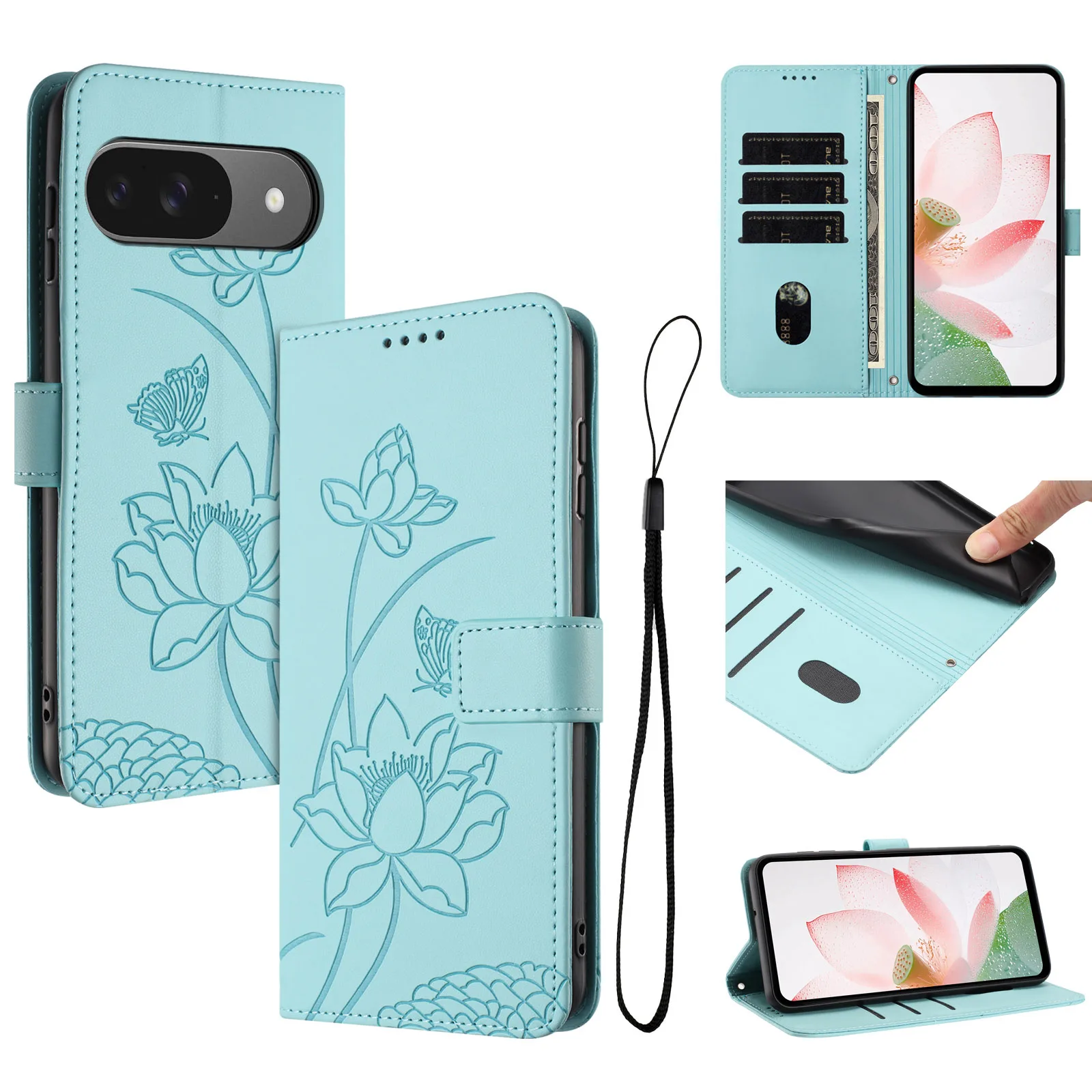 Custodia a portafoglio per telefono in pelle fiore 3D Supporto per libro per Google Pixel 10 9 Pro XL 8 7 9A 8A 7A 6A Slot per schede Custodia protettiva Flip Cover