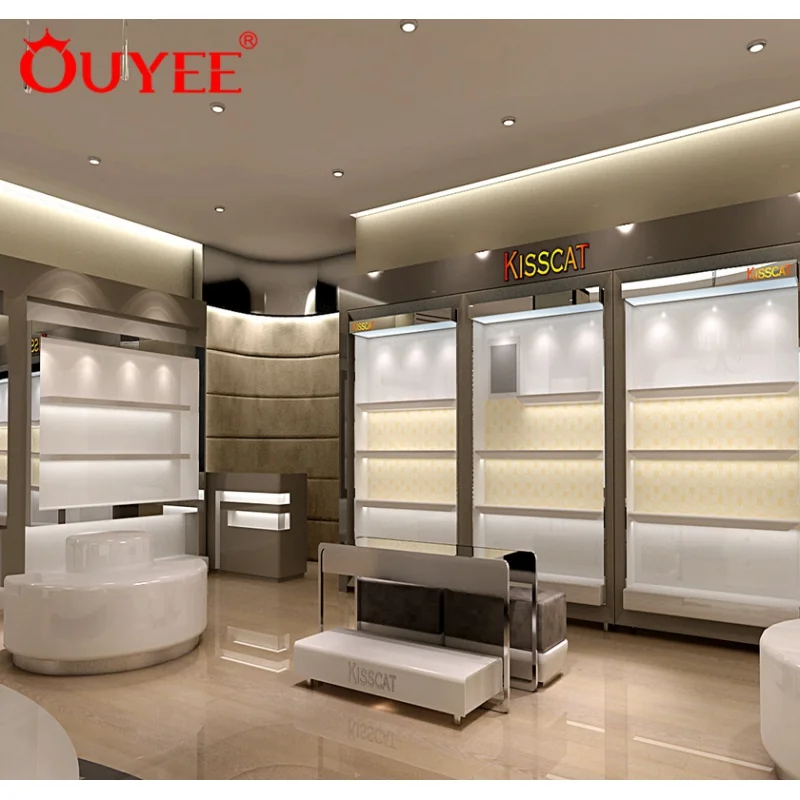 Customized-Factory custom shoe store interior decoration latest wooden showcase design shoe store counter