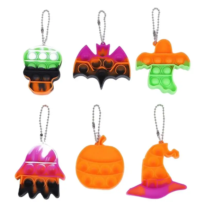 Halloween Keyring Toddler Pinch Fidget Toy Keyring Bag Charm Halloween Theme Keychain Charm For Boys Girls Toddler Adults