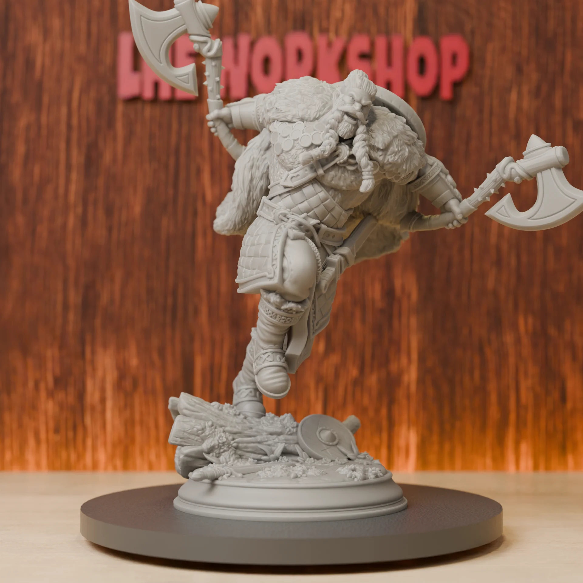 Dual-Axe Berserker Miniatures | 28mm-75mm | Resin 3D Printed DND Pathfinder Mini | Unpainted Grey