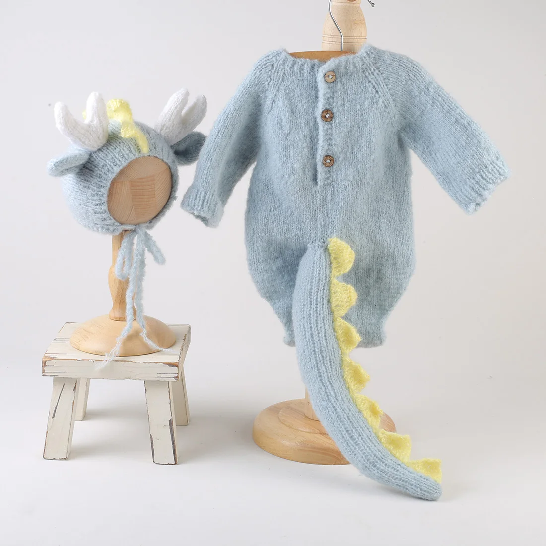 

Knit Romper And Bonnet Set Newborn Photography Props Baby Knitted Mohair Clothes Baby Outfit Infant Photography Accessories