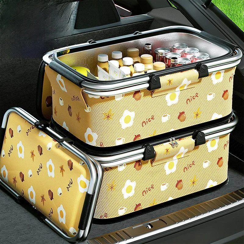 Large Capacity Outdoor Picnic Basket Portable Stackable Lunch Box Freshness Preservation Cold Preservation Shopping Basket