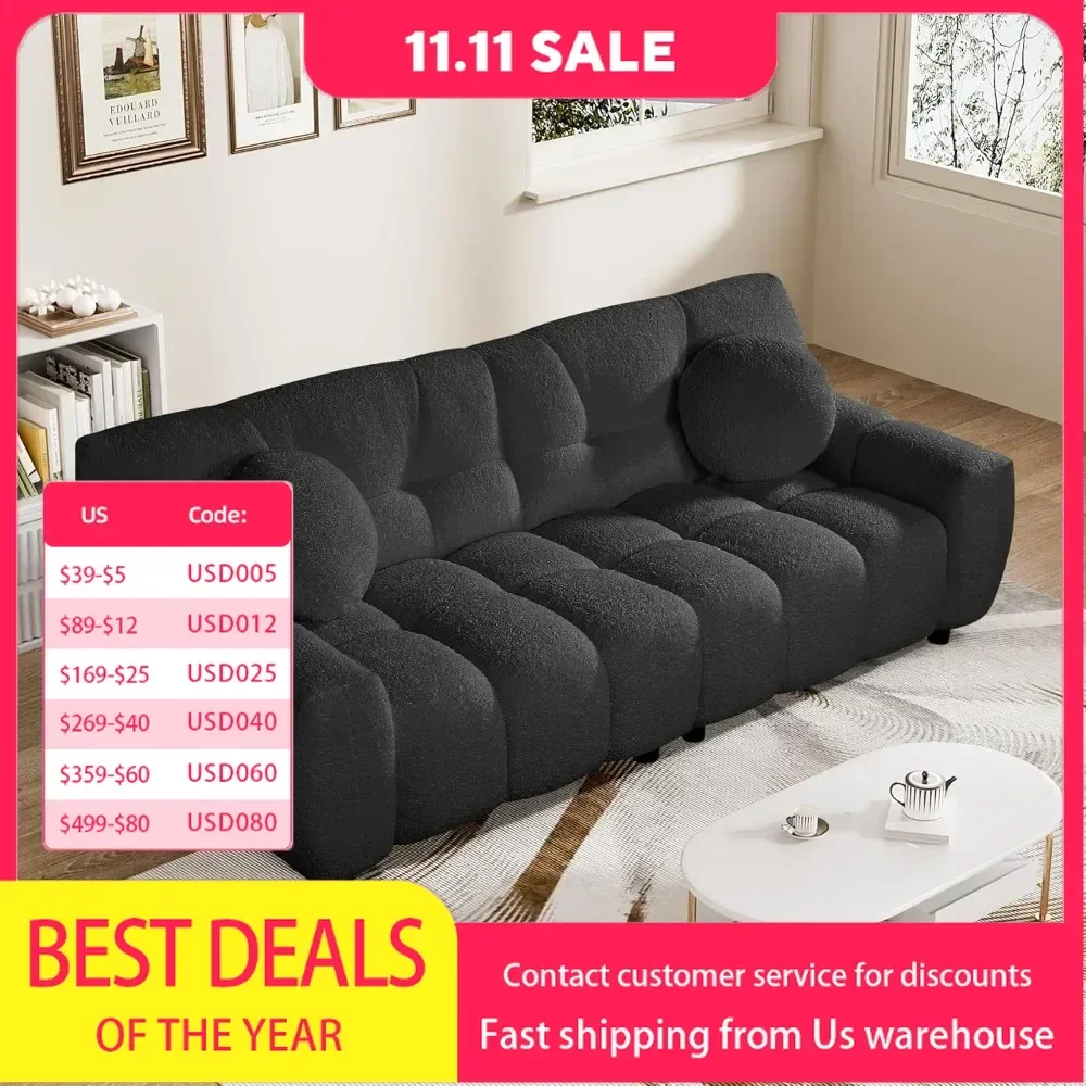 cloud sofa.Boucle Cloud Sofa Couch,Comfy Deep Seat Sherpa Couch,72.8Upholstered Cozy Teddy 2 Seat Marshmallow Couch with2Pillows