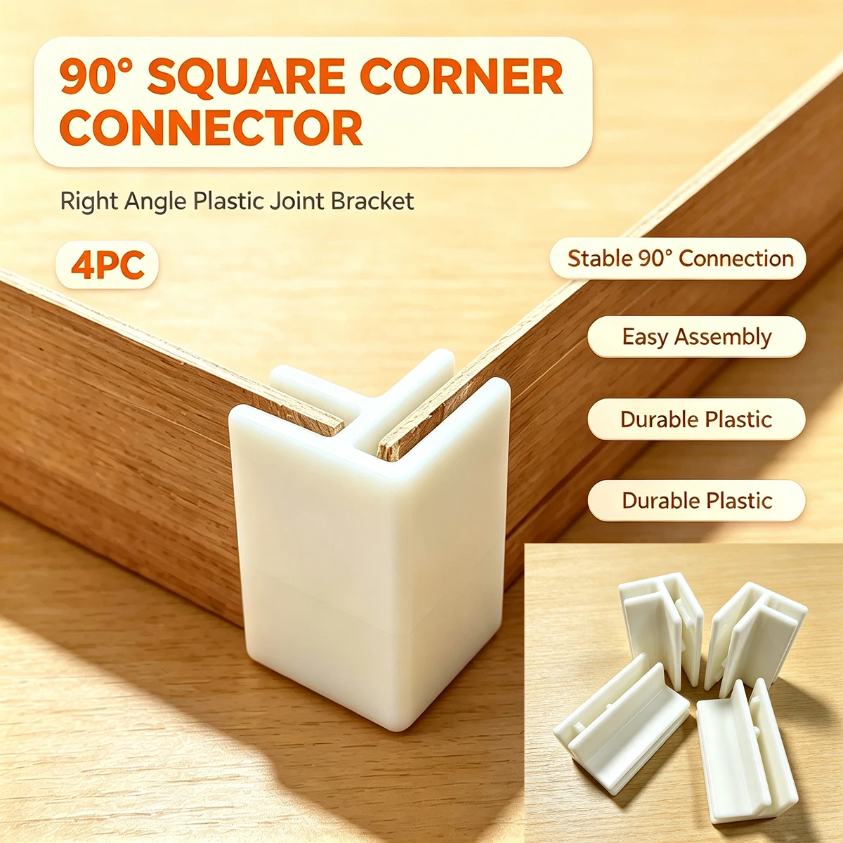 White 4Pc 90-Degree Right Angle Board Connection Clamps, Wood Frame Splicing Positioning Clips, DIY Woodworking Right Angle Joining Fasteners