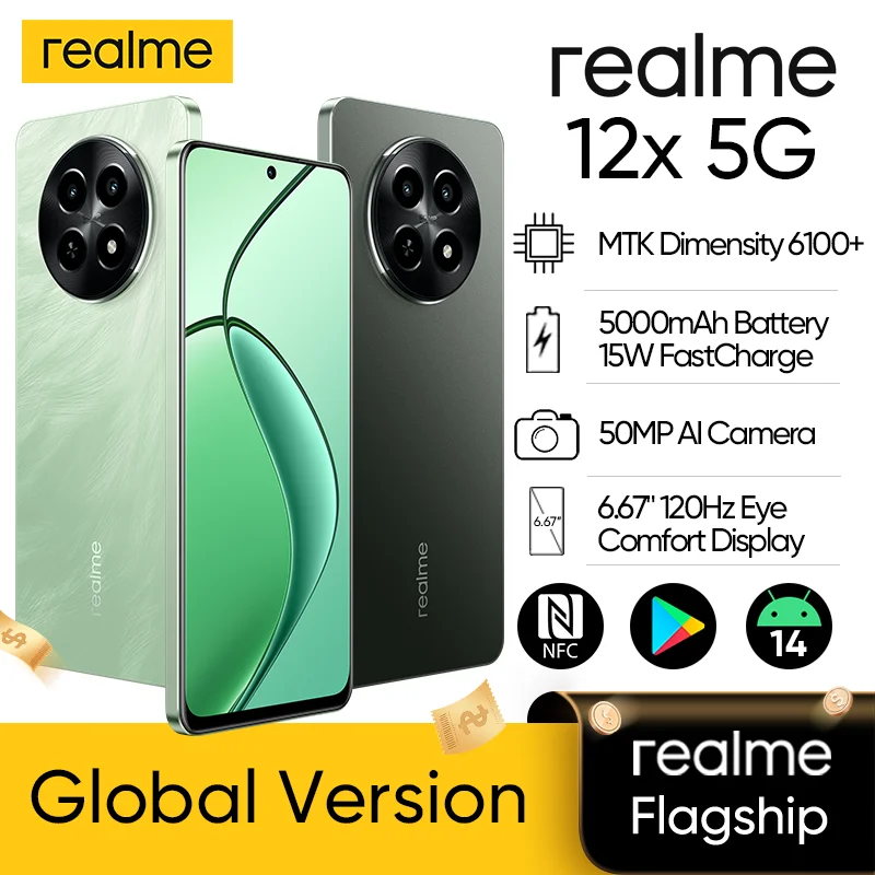 النسخة الروسية Realme 12 4G حتى 512GB 67W SUPERVOOC Charge 50MP Sony OIS Camera 6.67 "120 هرتز شاشة OLED فائقة النعومة NFC