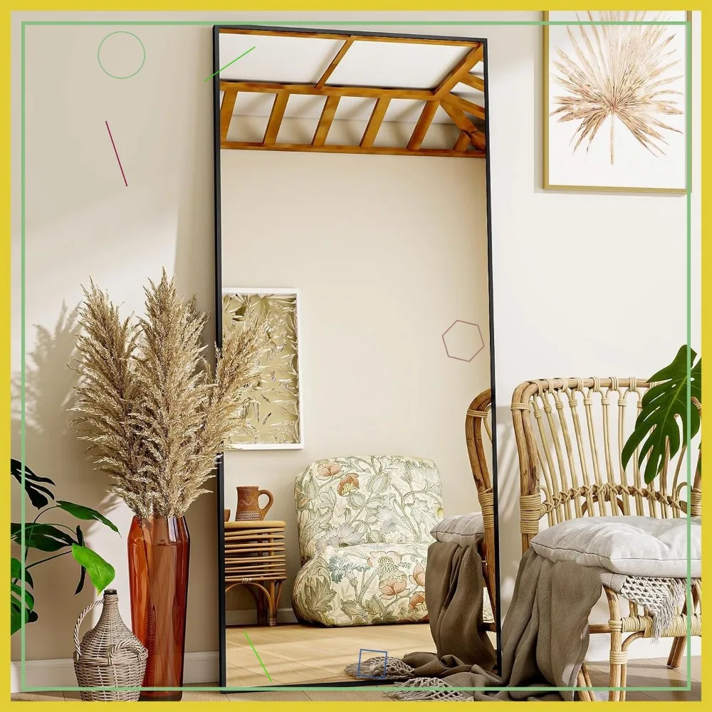 

Full Length Floor Mirror 21x57 Inches with Stand, Aluminum Alloy Frame for Bedroom Living Room Wall Mount Black