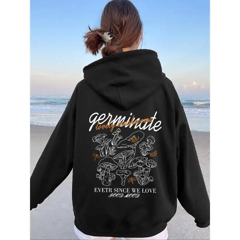 

Women's Mushroom Hoodie "Germinate" Forest Fungi Print Nature Lover Pullover Aesthetic Boho Cozy Top Gift