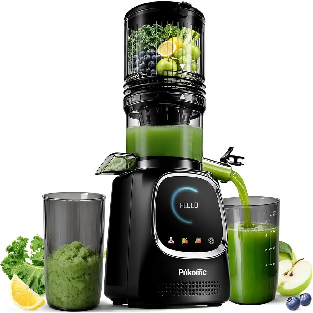 

Cold PrJuicer with Smart Display and BrushlMotor, 5.3'' Wide Mouth eed Chute, 300W High Power Slow Masticating Juicer, Whole Veg