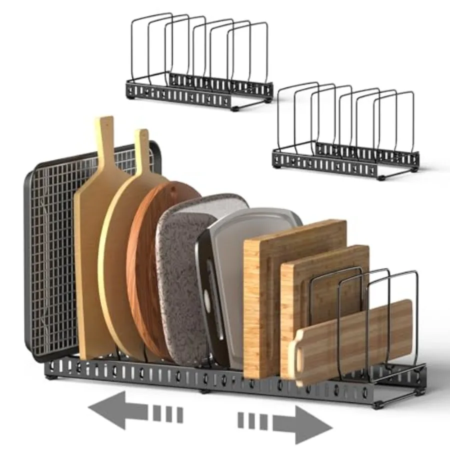 

2PACK Cutting Board Organizer, Adjustable Divider Cutting Board Holder with Anti-slip Pads, Kitchen Cabinet Organizer for Bakin