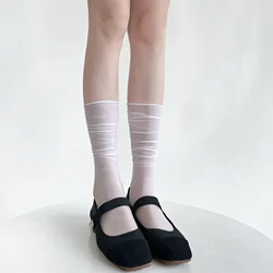 Women Socks Summer Ultra-thin Transparent Nylon Long Socks Women Casual Thin Breathable Solid Color Black White Skin Gray Socks
