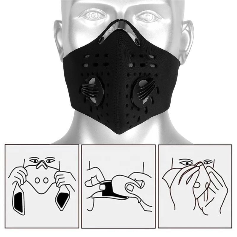 Reusable Face Mask Valves Neoprene Outdoor Cycling Riding Activate Carbon Filter