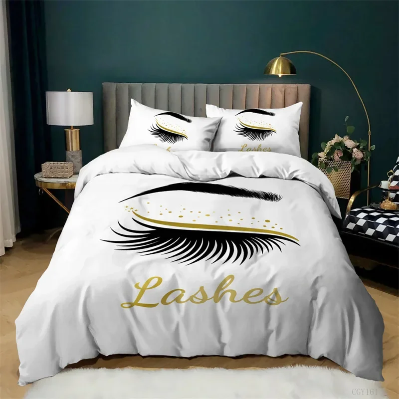 3D Eyelash Duvet Cover Queen Girls Women Eyelash Bedding Set Microfiber Lovely Closed Eyes Comforter Cover Single Twin King Size