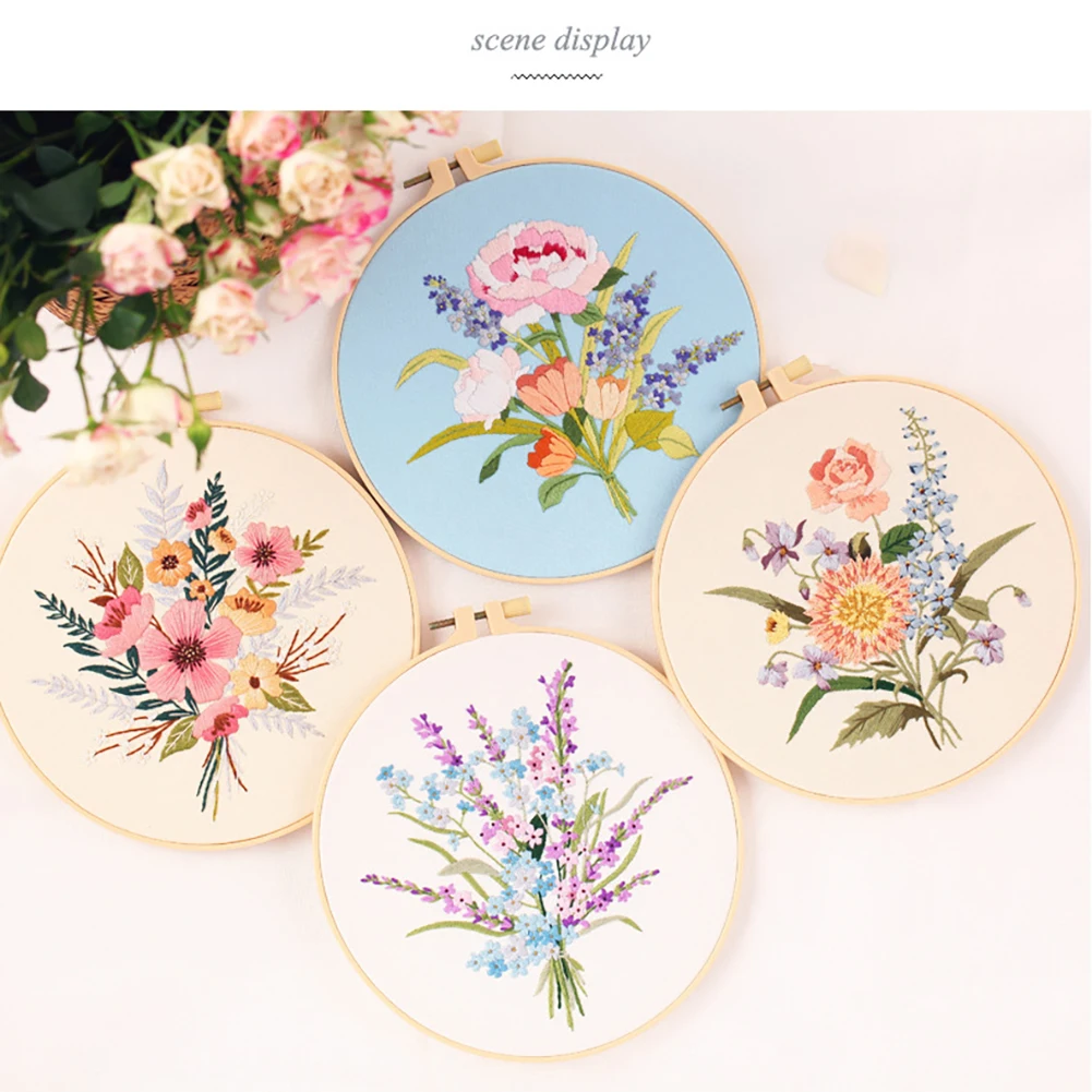 Full Range Embroidery Kit Flower Bouquet Pattern Embroidery For Starter Embroidery Kit With Full Tools Materials For Beginner