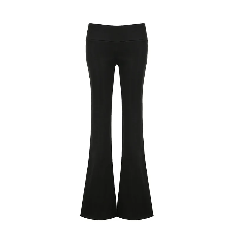 Solid color thin velvet casual pants, low waist versatile bell bottom pants, slim fit bottom woolen pants for women