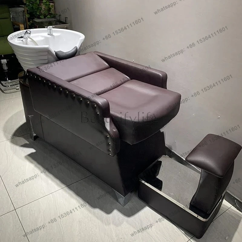 D30 Massage-Shampoo-Liege für Friseursalons, spezielle halbverstellbare Shampoo-Waschliege, Beauty-Spa-Liege mit Fußpedal