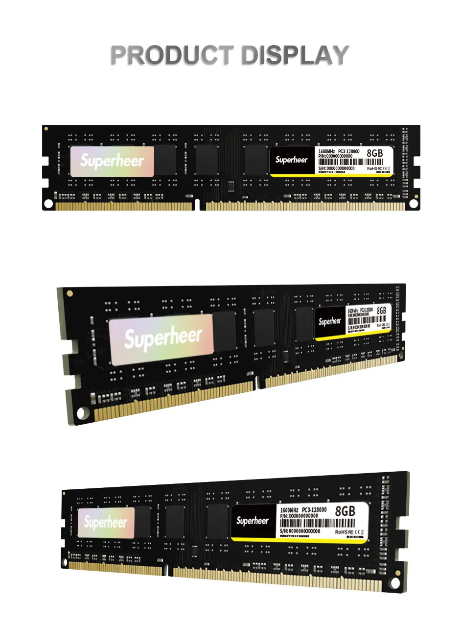 SUPERHEER-Barrette de RAM DDR3 4 Go ou 8 Go pour PC de bureau, module de mémoire vive, fréquence 1600MHz, fréquence 1600MHz, série Z successive, 240