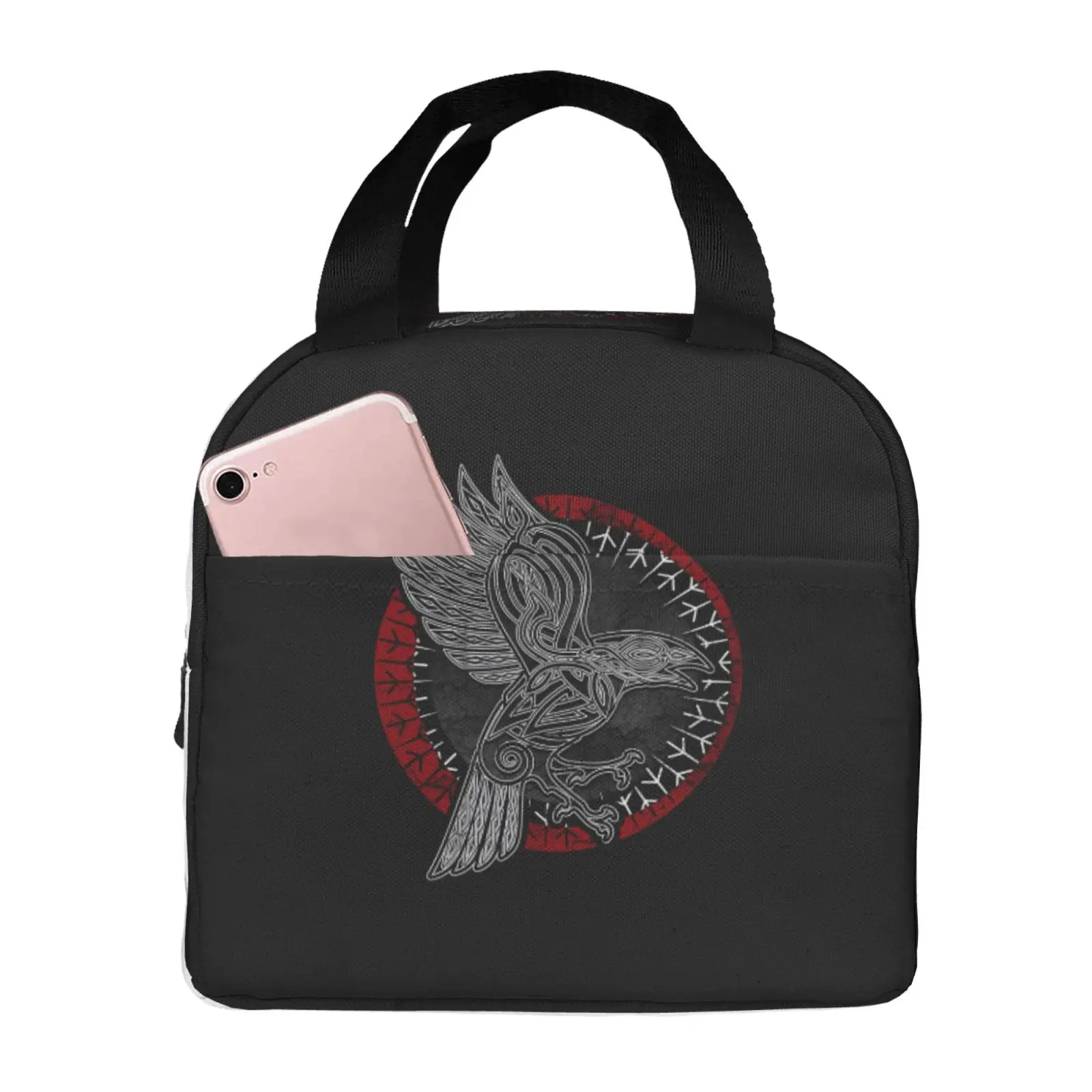Viking Crow Pattern Insulated Lunch Bag for Women Men Portable Thermal Cooler Insulated Lunch Box Picnic Travel Food Tote Bags