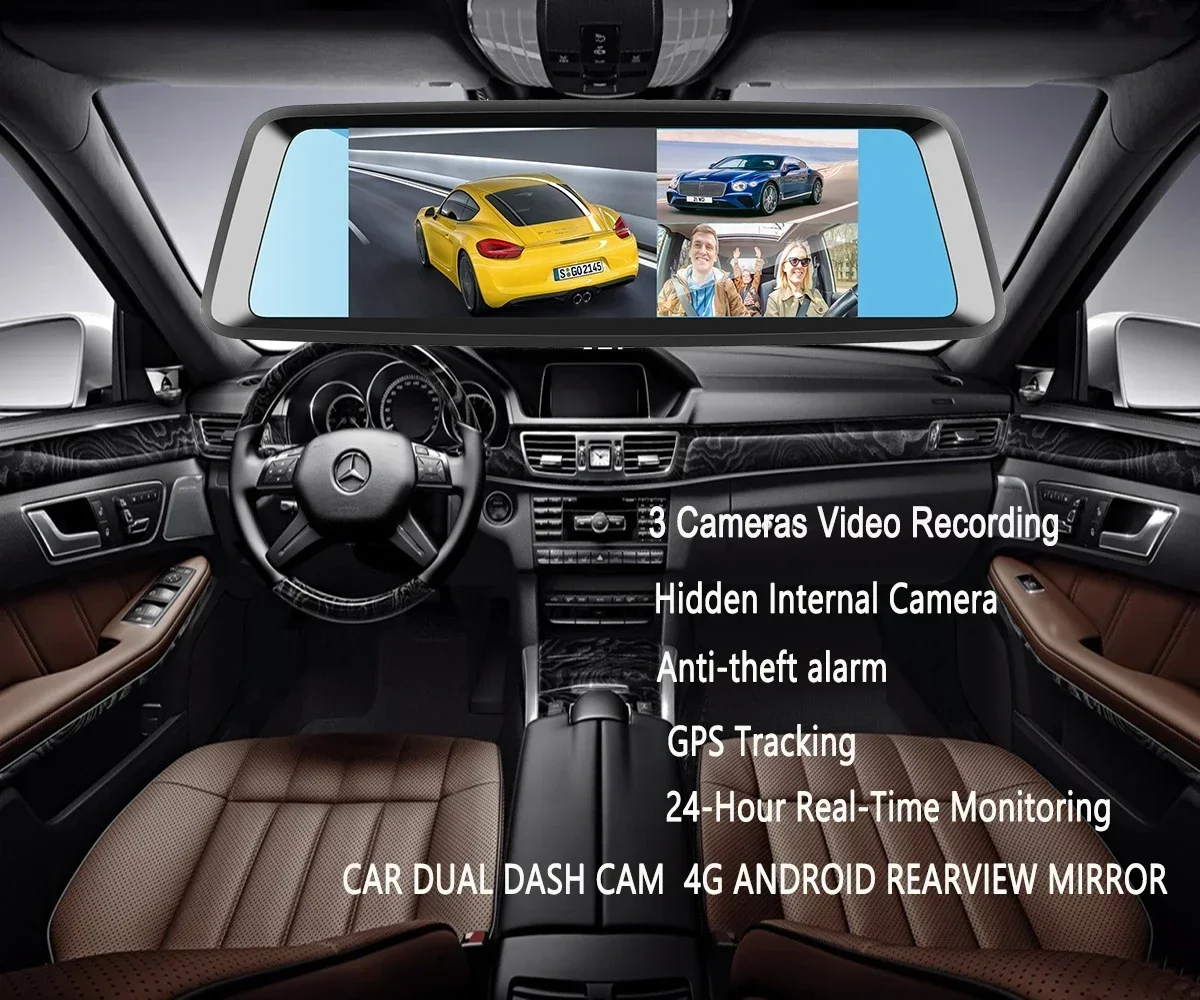 OEM Custom Car Dvr 3 Lens Driving Recorder 1080P HD Mirror Dash Cam Front Internal with Rear View Camera 4G Car Black Box 12-24v