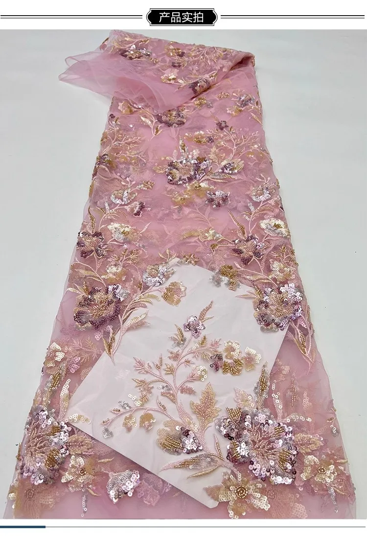 

1yard new gauze fabric Fashionable flower bead sequin embroidery tela Dress and wedding cheongsam fabric for patchwork