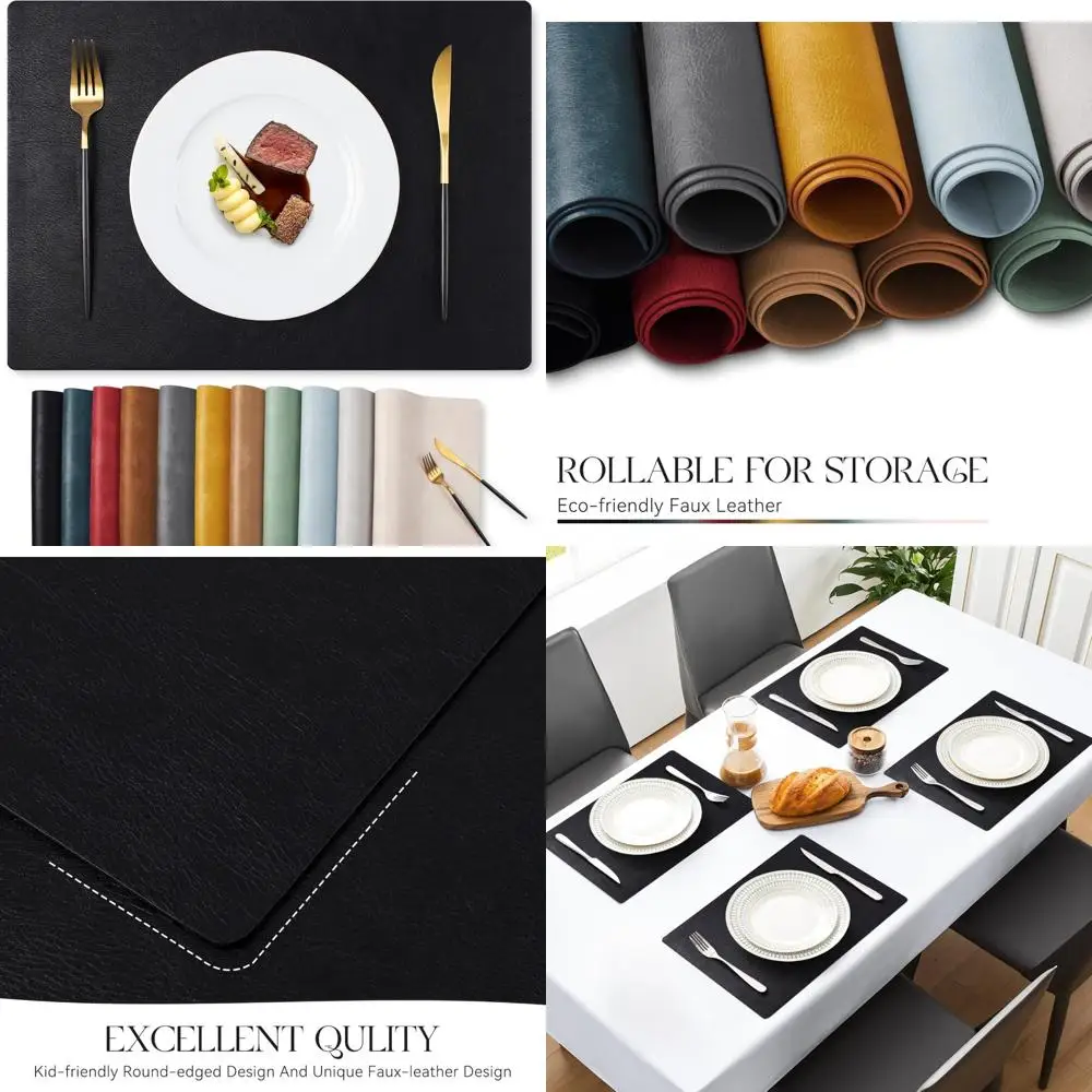 

Waterproof Faux Leather Placemats Set of 12 - 12x17 Inches, Oil-Proof, Wipeable, Heat Resistant, Durable PU Mats for Everyday Us