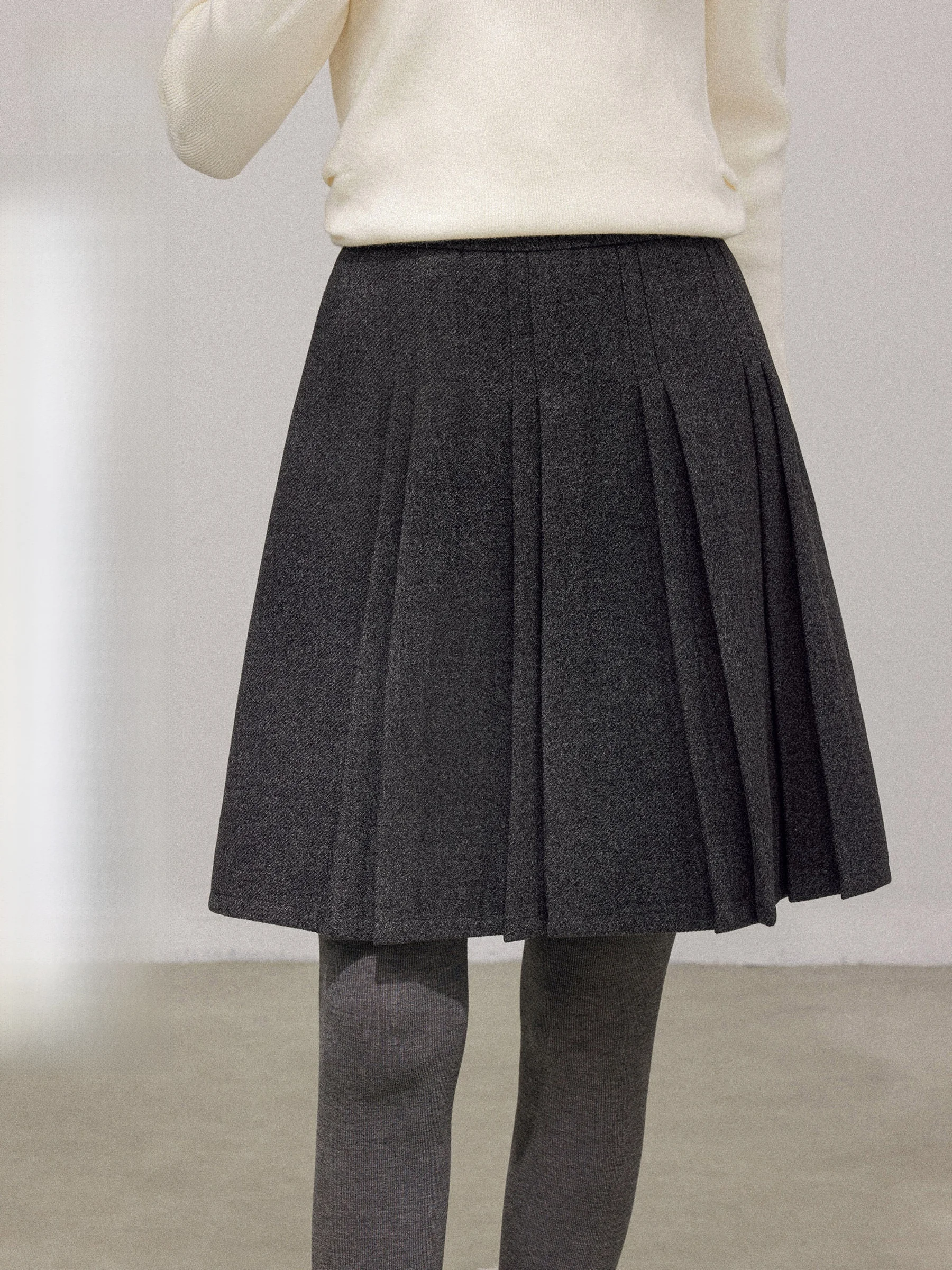 

ay High Waist A-Line Skirt Women's Autumn Winter Loose Slimming Anti-Light Folding Design Casual Sle ort Skirt