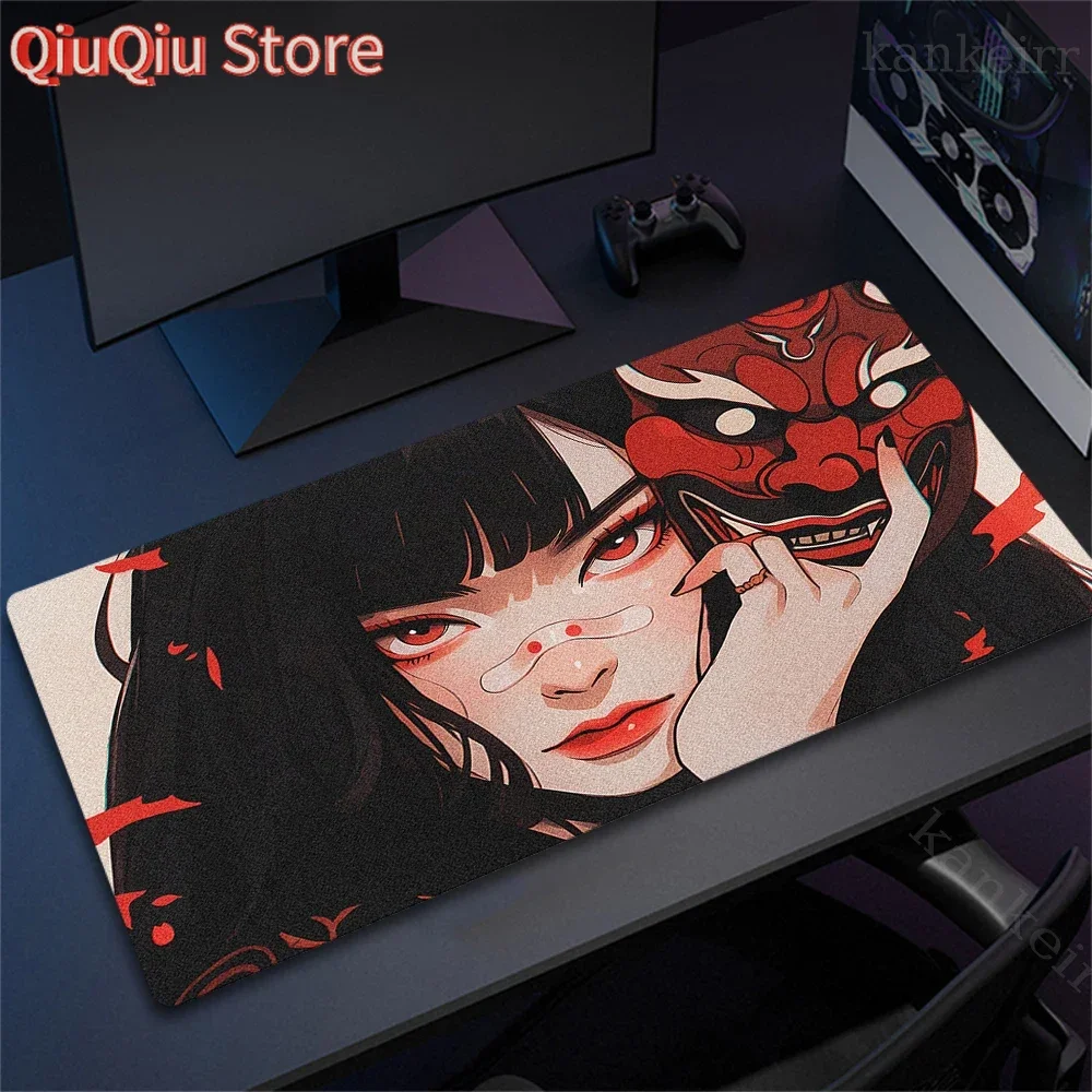 

Oni Mask Locking Edge Large Mousepad Gamer Professional Computer Mouse Pad Anime Girls Gaming Mausepad XXL Game HD Print Carpet