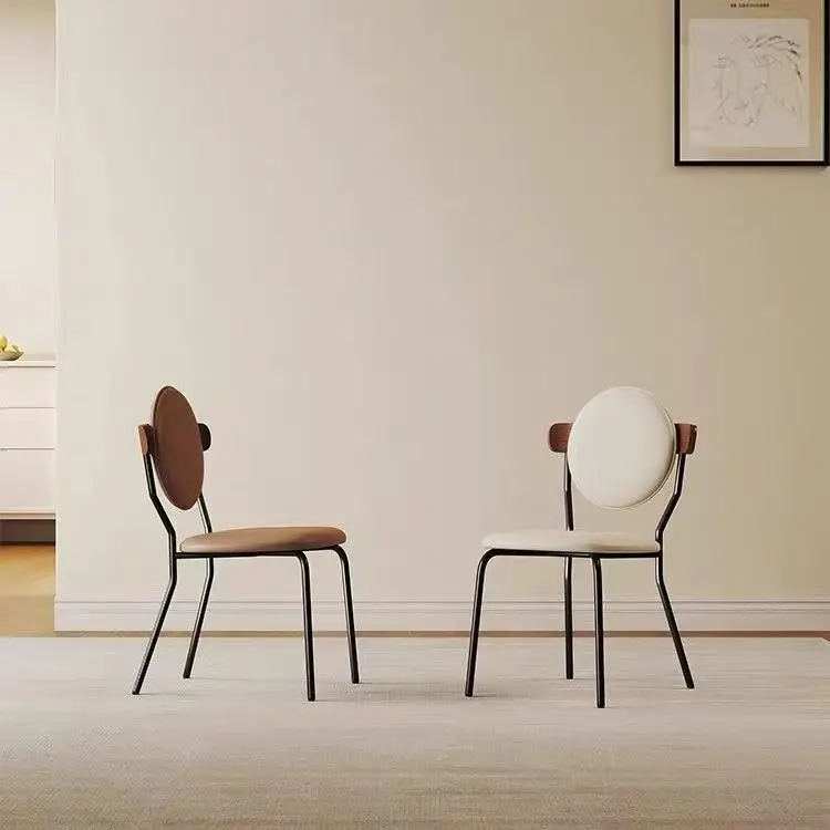 Cream style dining chair, household solid wood back chair, restaurant simple light luxury sun and moon chair