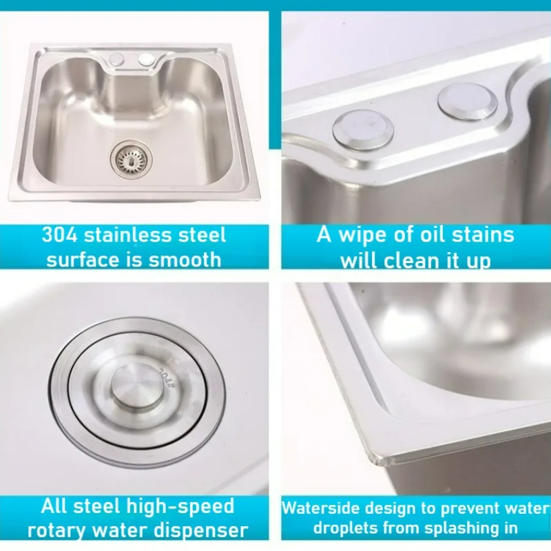 Stainless Steel Kitchen Sink 304 Grade Brushed Finish Large Single Bowl Undermount Basin with Centered Drain for Home