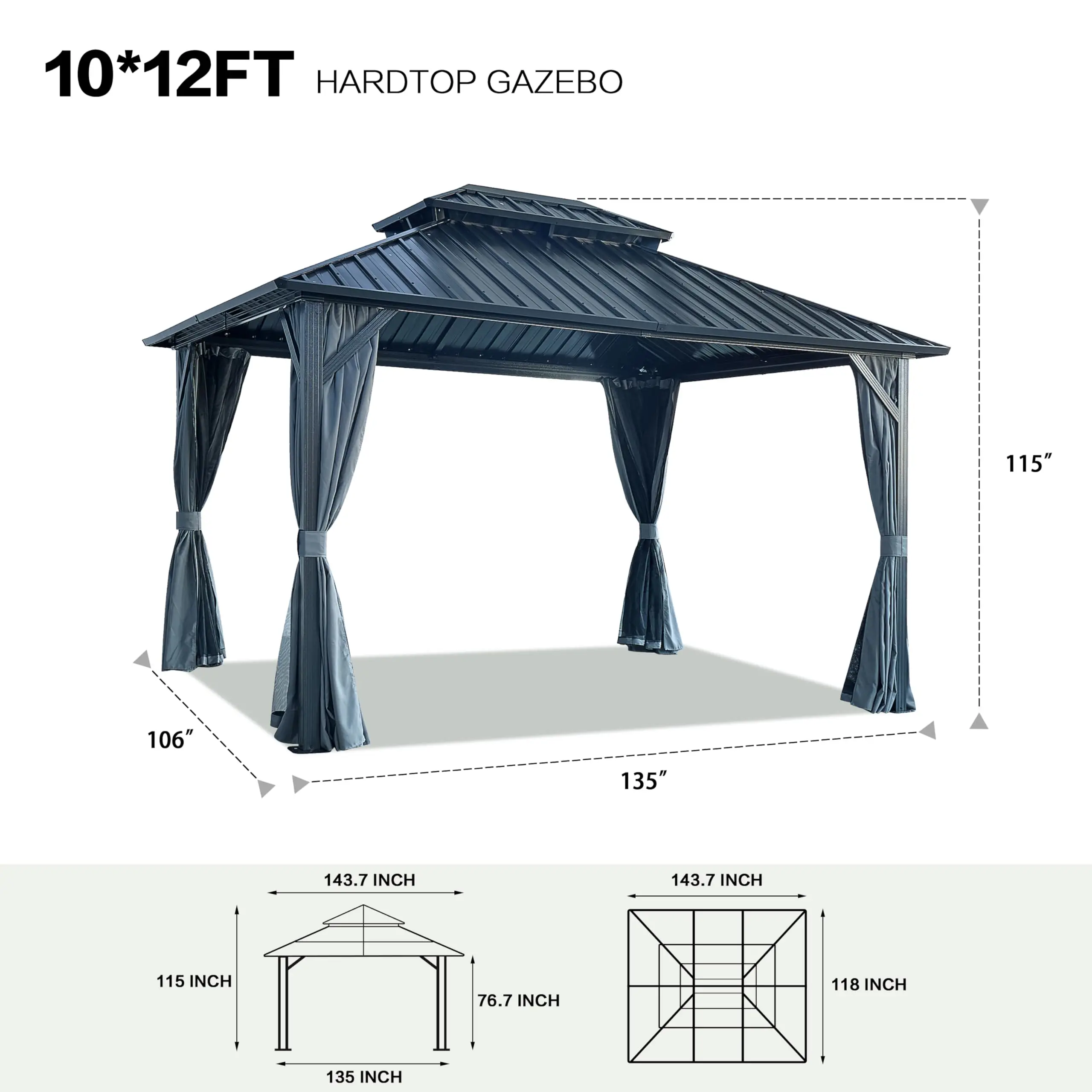Hot Sale Custom Waterproof Pavilion Pergola Aluminum Frame Double Roof Canopy Outdoor Garden Hardtop Gazebo view 2