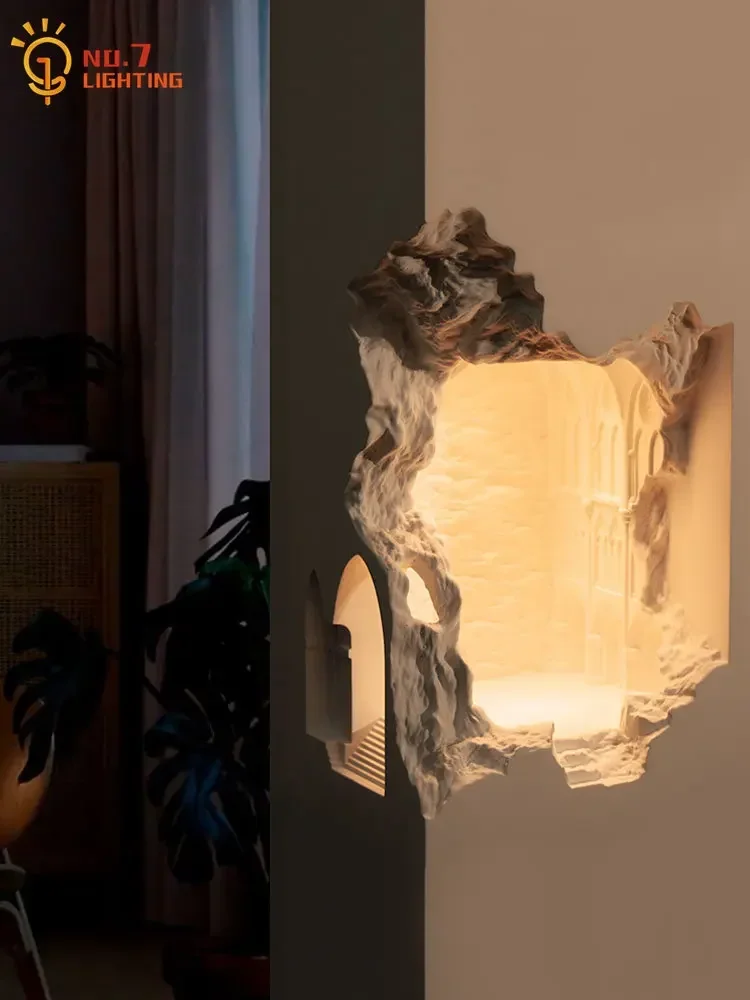 Atmosphere Designer Notre Dame Embedded Night Light with Inductive Switch Gypsum Corner Wall Sconces Corridor Stair Background
