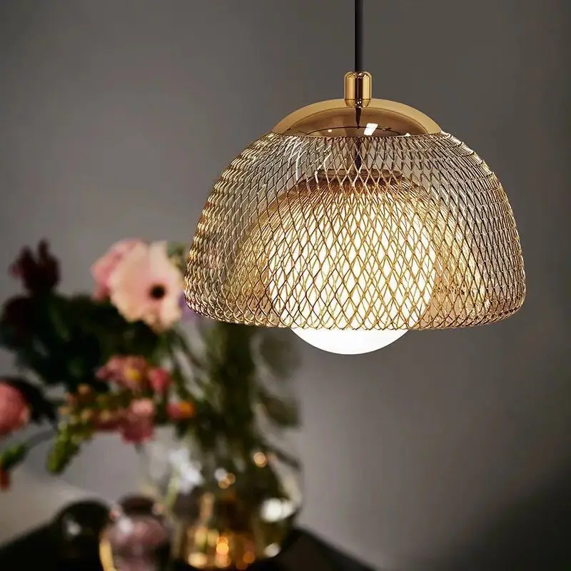 

Nordic INS Electroplated Metal Mesh Pendant Lamp For Dining Room Bedroom Balcony Study Bar Bedside Decoration Hanging Lights