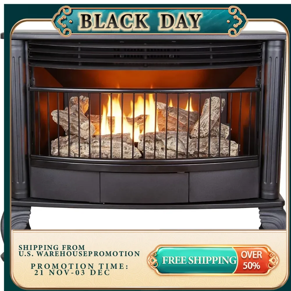 Vent Free Dual Fuel Stove, Freestanding Fireplace and Indoor Space Heater, Use with Natural Gas or Liquid Propane, 25,000 BTU