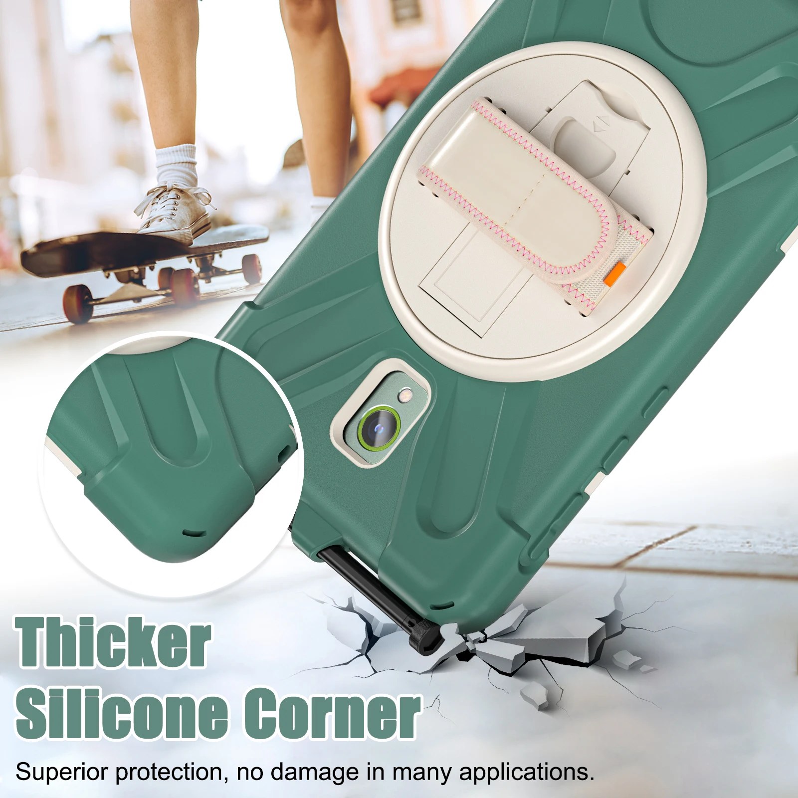 Duty PC + funda protectora de silicona para Samsung Galaxy Tab Active5 SM-X300 Active3 T570 Active 5 3 8,0 "funda con correa para el hombro