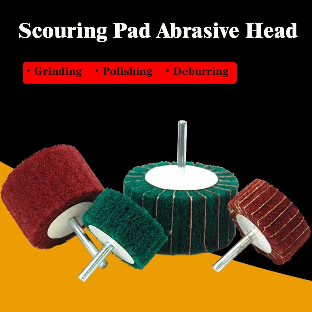 1Pcs 6mm Shank Scouring Pad Abrasive Head Nylon Fiber Polishing Kit Buffing Wheels For Metal Cleaning Rust Removal Deburring