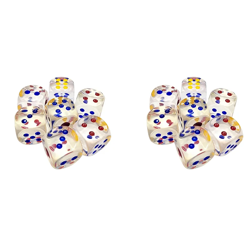 

AUU-25 мм Jumbo Dice с цветными точками, 6-сторонние прозрачные игральные кости, забавные шестисторонние игровые кости для Farkle, другие игры в кости, 20 шт.