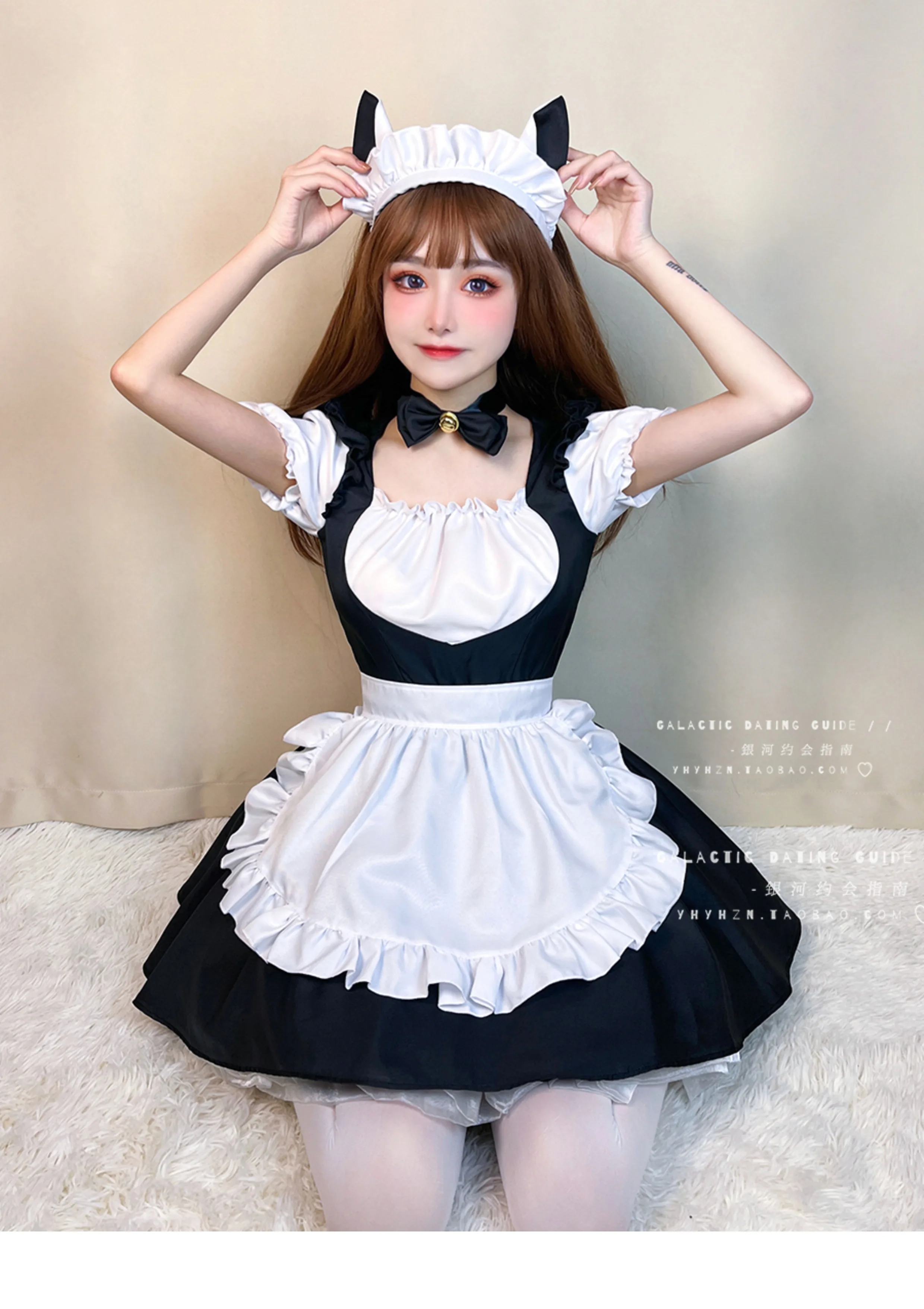 L-5XL 대형 로리타 복숭아 하트 메이드 Cos 섹시한 고양이 귀 일본 드레스 여름 달콤한 짧은 소매 스퀘어 넥 짧은 드레스