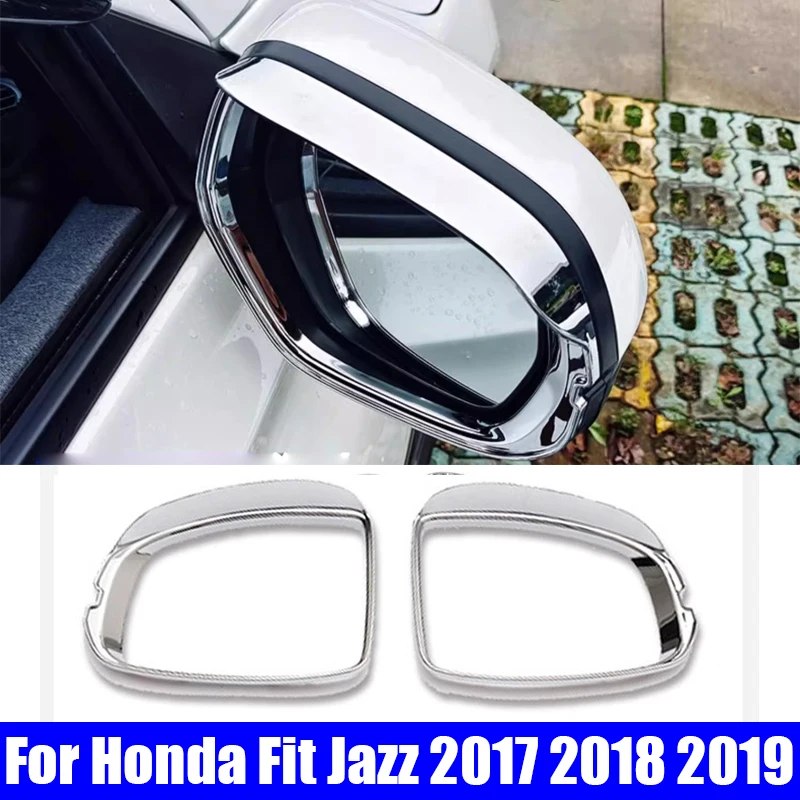 Car Body Rear Rearview Side Glass Mirror Trim Frame Rain Shield Sun Visor Shade Sticks 2pcs For Honda Fit Jazz 2017 2018 2019