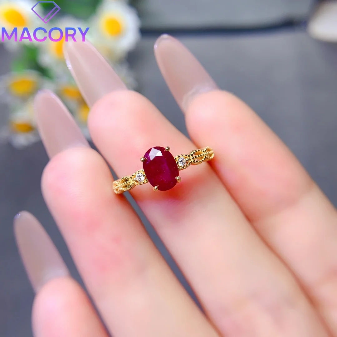 خاتم نسائي فاخر من الأحجار الكريمة الحمراء الطبيعية من الفضة عيار 925 نسخة طبق الأصل من العلامة التجارية الفاخرة لعيد الحب لإرسال النساء مجانًا. #5