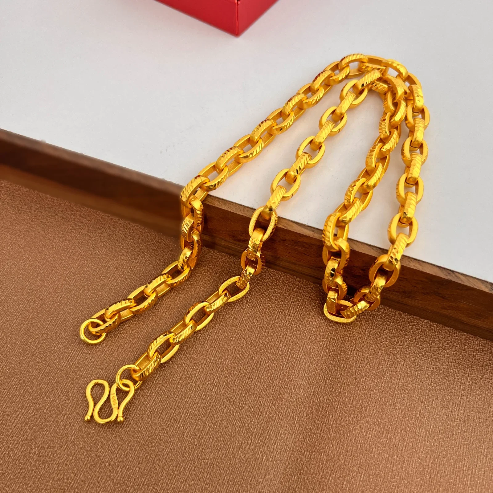 Luxury 9999 24K real gold Loop Loop chain sand finish car flower buckle necklace Men's and women's necklace Fashion accessories