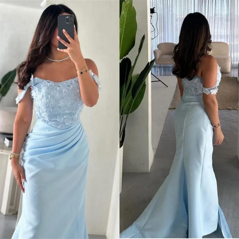 

Gown Prom Dress Saudi Arabia Scoop Neckline Mermaid Hi-Lo Length Shirred Applique Flower Bespoke Occasion Dresses Formal Evening