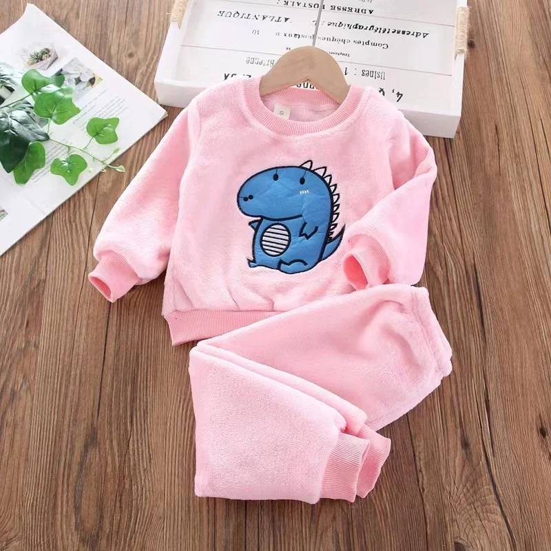 Korean Children\'s Clothes 2pcs Winter New Baby Boys Girls Outfits Toddler Pajamas for Kids 1 2 3 4 5 6 Years Soft Home Clothes