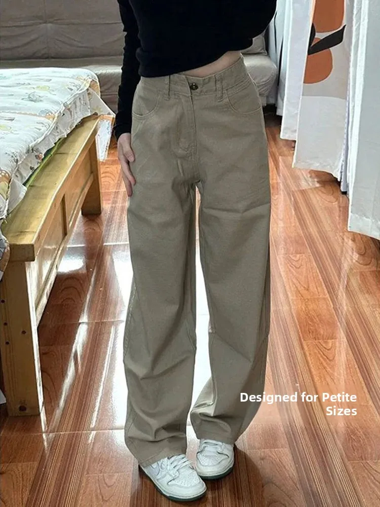 

Свободный крой с высокой талией, прямые джинсы цвета хаки, женские утягивающие драпированные широкие брюки больших размеров, американский ретро Sle